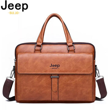 JEEP BULUO Herren PU Leder Schultertasche Mode Business Taschen Handtaschen Schwarze Tasche Männer Für Laptop Aktentaschen Tasche (MLBR-02)