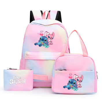 Disney Lilo and Stitch Colorful Backpack, School Bags, Lunch Bag, Rucksack, Casual, Boys, Girls, Women, Student, Teenager Sets, 3pcs (MLKC-01)