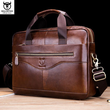 BULLCAPTAIN Briefcase Shoulder Messenger Bags Men's Genuine Leather 14-inch Laptop Bag's Men's Briefcase Office Business Handbag
