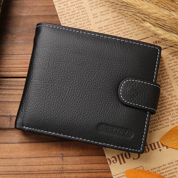 JINBAOLAI Men's Leather Wallets Cow Leather Solid Sample Pattern Zipper Wallet Men's Card Horns Famous Brand High Quality Male Wallet (MLWL-04)