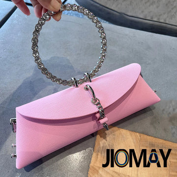 JIOMAY Luxury Designer Handbag For Women 2023 With Chain Metal Ring Handle PU Leather Rhinestones Purses Shoulder Bag (MLPS-04)