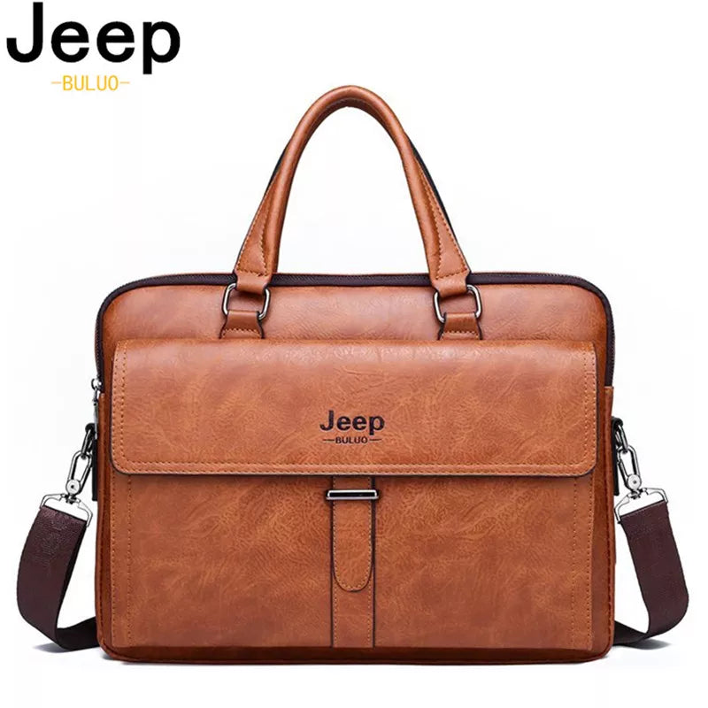JEEP BULUO Herren PU Leder Schultertasche Mode Business Taschen Handtaschen Schwarze Tasche Männer Für Laptop Aktentaschen Tasche (MLBR-02)
