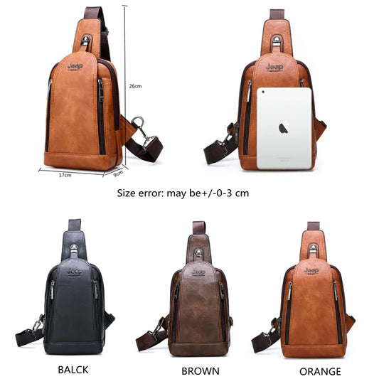 Jeep BULUO Brand Travel Hiking Messenger Shoulder Bags Men Large Capacity Sling Crossbody Bag Solid Men Leather Bag (MLSB-01)