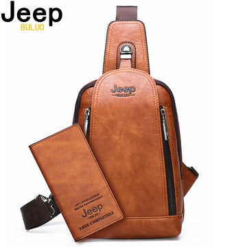 Jeep BULUO Brand Travel Hiking Messenger Shoulder Bags Men Large Capacity Sling Crossbody Bag Solid Men Leather Bag (MLSB-01)