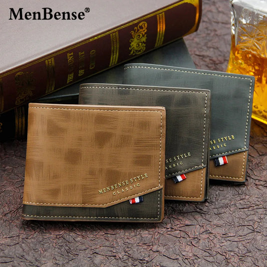 Neue kurze Brieftasche für Männer, Querschnitt, dreifach gefaltete Brieftasche für Jugendliche, Nähen, Geschäft, mehrere Karten, Reißverschluss, Münzgeldbörse, Brieftasche, Passhülle (MLWL-02)